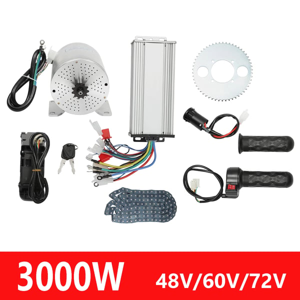 3000 W harjaton moottorisarja - BM1109 muunnossarja sähköpyörä/skootteri/moottoripyörä - 48–72 V - Säädin ja kaasukahva - Hopea