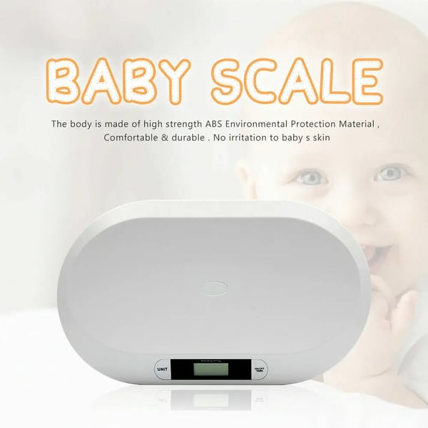 Digital baby- & kæledyrsvægt - Vægt - Kapacitet 20 kg - Interval 10 g - Tara - Kg/lb/st - Mål 55×32×3 cm - Batterier kræves (ikke inkl.) - Hvid
