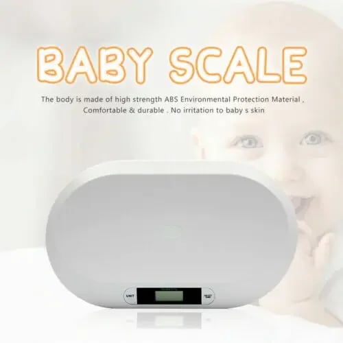 Digital baby- & kæledyrsvægt - Vægt - Kapacitet 20 kg - Interval 10 g - Tara - Kg/lb/st - Mål 55×32×3 cm - Batterier kræves (ikke inkl.) - Hvid