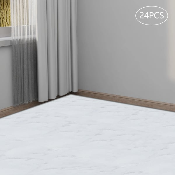 Selvklæbende PVC gulvfliser - Vinyl gulvfliser - Stenlook - 24 Stk - Størrelse 60×30 cm - Tykkelse 1,3 mm - Rektangulær - Hvid