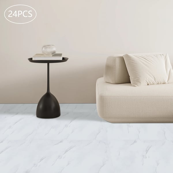 Selvklæbende PVC gulvfliser - Vinyl gulvfliser - Stenlook - 24 Stk - Størrelse 60×30 cm - Tykkelse 1,3 mm - Rektangulær - Hvid