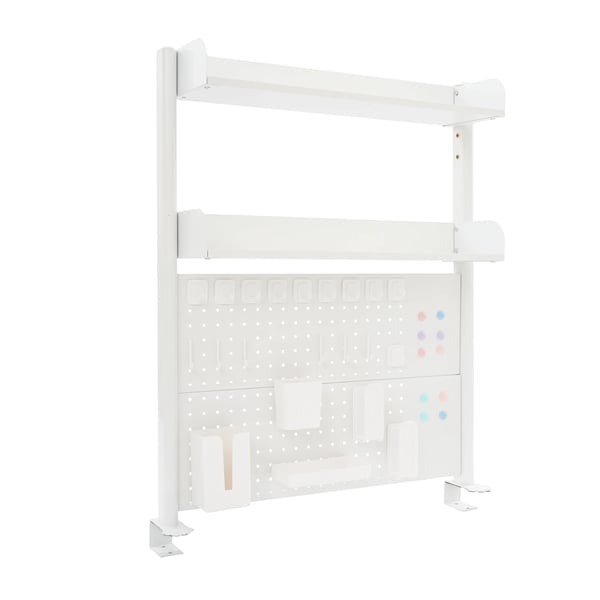 Työpöytähylly reikälevyllä - Puristinkiinnitys - 80×12,5×95 cm - Sopii 10–45 mm pöytätasolle - Teräs & MDF - Valkoinen