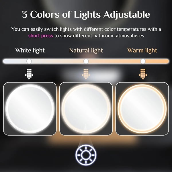 LED kylpyhuonepeili - Pyöreä seinäpeili 80 cm - Karkaistu turvalasi - Huurtumaton - Kosketushimmennys - 3 valonväriä muistilla - Punainen