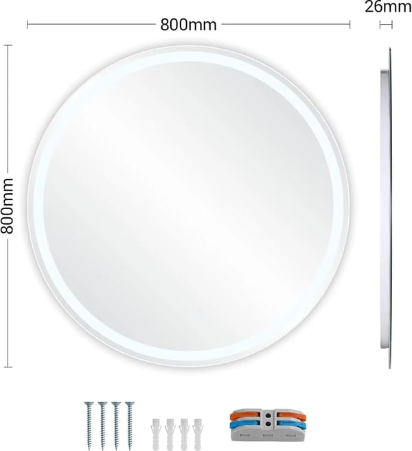 LED kylpyhuonepeili - Pyöreä seinäpeili 80 cm - Karkaistu turvalasi - Huurtumaton - Kosketushimmennys - 3 valonväriä muistilla - Punainen