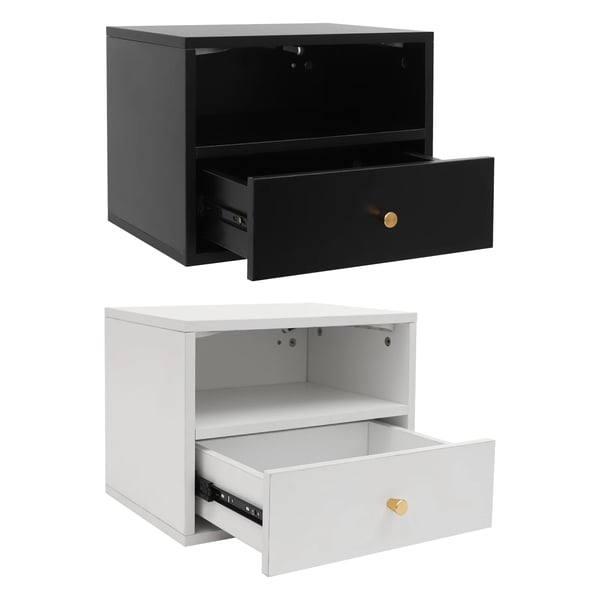 Flytande sängbord - Nattduksbord - Väggmonterad - 1 utdragslåda - Smart styrning - Justerbart LED-stämningsljus - 45×30×35 cm - Svart