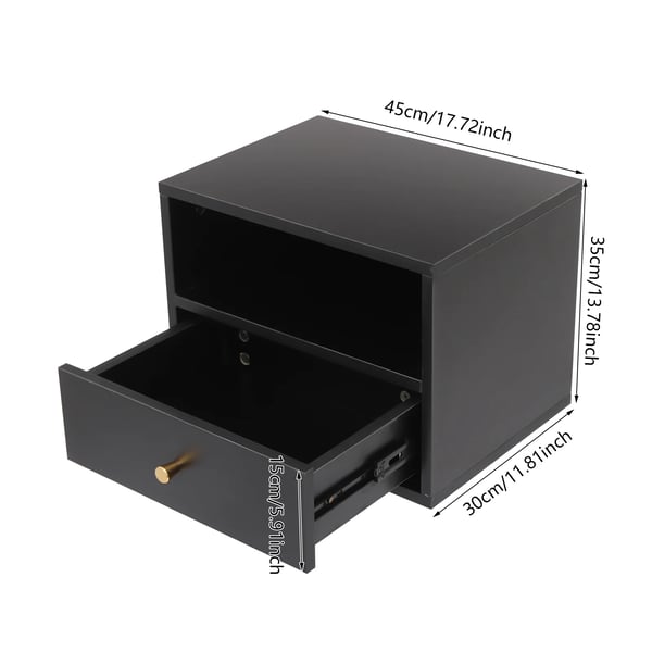 Svævende sengebord - Natbord - Væghængt - 1 udtræksskuffe - Smart styring - Justerbar LED stemningsbelysning - 45×30×35 cm - Sort