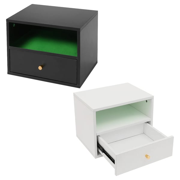 Svævende sengebord - Natbord - Væghængt - 1 udtræksskuffe - Smart styring - Justerbar LED stemningsbelysning - 45×30×35 cm - Sort
