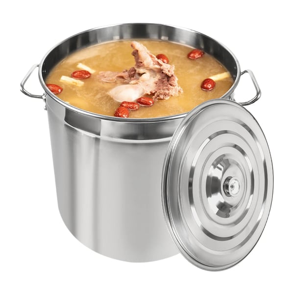 Gryde i Rustfrit Stål - Suppe- & Fondgryde - Stor Kapacitet - Med Låg og Håndtag - Til Braisering, Kogning & Varmholdning
