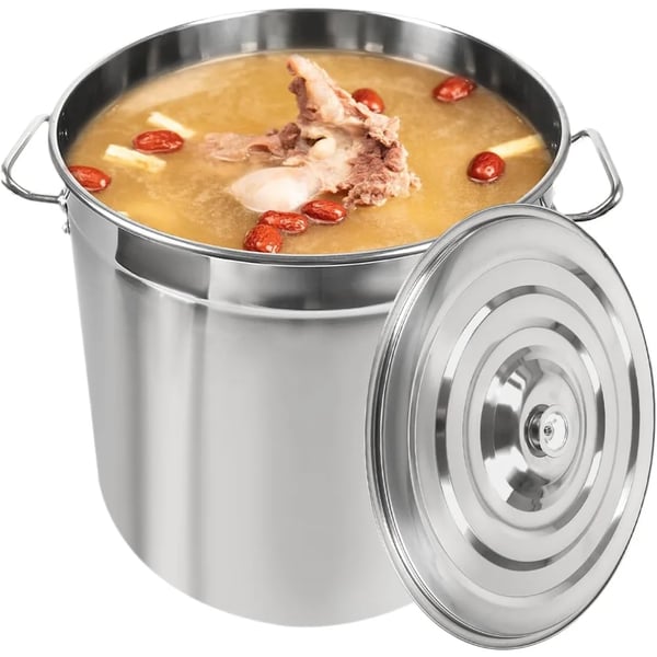 Gryde i Rustfrit Stål - Suppe- & Fondgryde - Stor Kapacitet - Med Låg og Håndtag - Til Braisering, Kogning & Varmholdning
