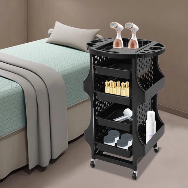Salonvogn - Rullevogn - 5 Niveauer - PP & Aluminium - 4 Sidekurve - Med Hjul - 52×44×79 cm - 30 kg Kapacitet - Sort