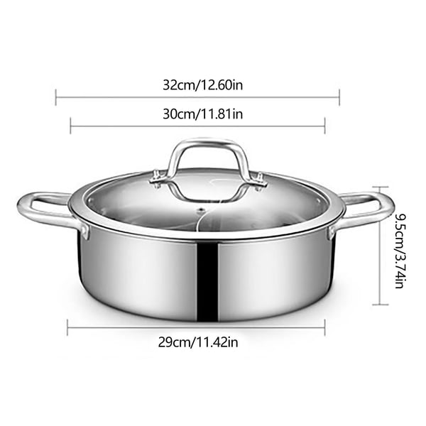 Shabu Hot Pot - Yin-Yang gryde - 304 rustfrit stål - 32 cm - Dobbelt opdeler - Til suppe/fondue
