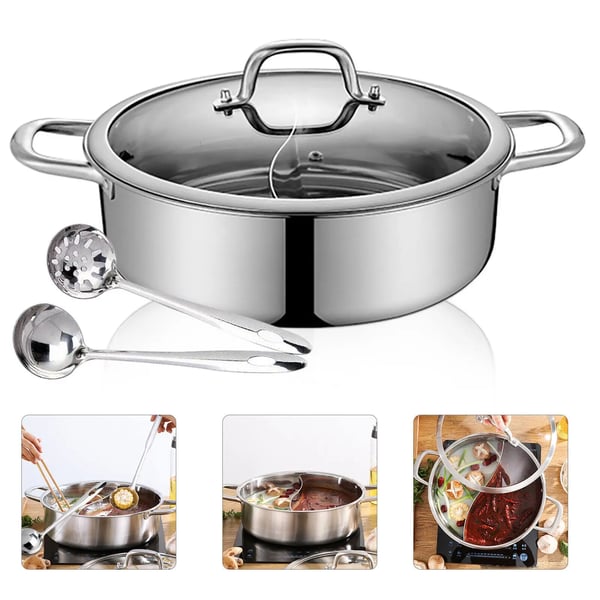 Shabu Hot Pot - Yin-Yang gryde - 304 rustfrit stål - 32 cm - Dobbelt opdeler - Til suppe/fondue