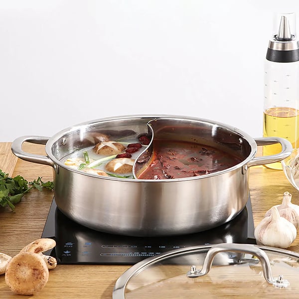 Shabu Hot Pot - Yin-Yang gryde - 304 rustfrit stål - 32 cm - Dobbelt opdeler - Til suppe/fondue