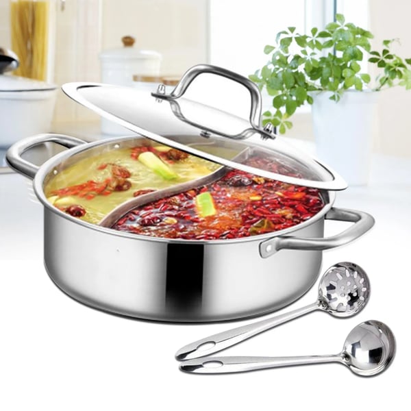Shabu Hot Pot - Yin-Yang gryde - 304 rustfrit stål - 32 cm - Dobbelt opdeler - Til suppe/fondue