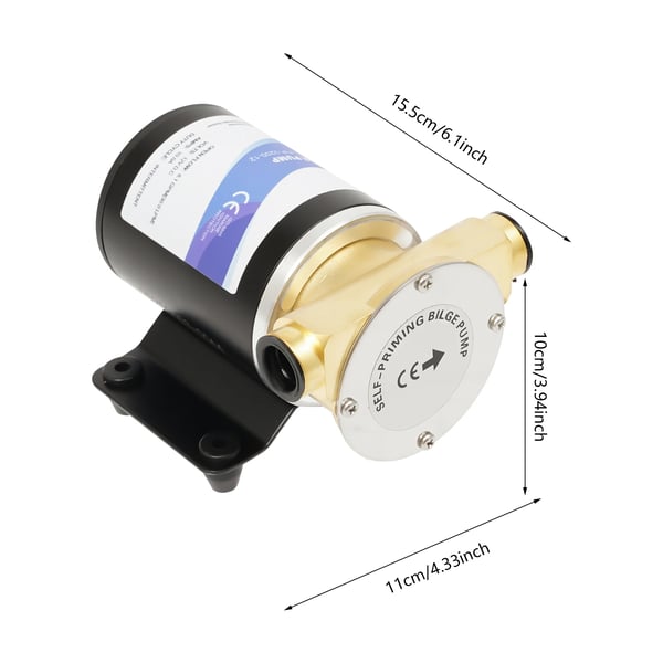 Vesipumppu - Uppopumppu 12V DC - 120 W - 2850 r/min - IP68 - Kuparimoottori - Max 60°C - EU‑pistoke - Musta