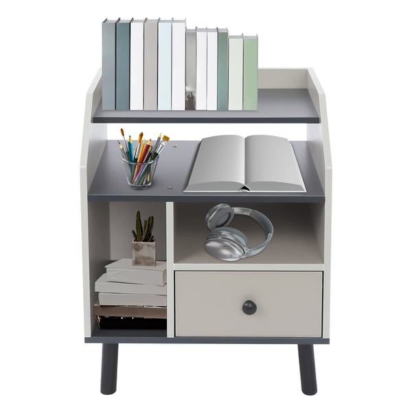 Natbord/Sengebord - Rektangulært - Med Skuffe - Moderne Design - Til Soveværelse Stue Kontor - Grå