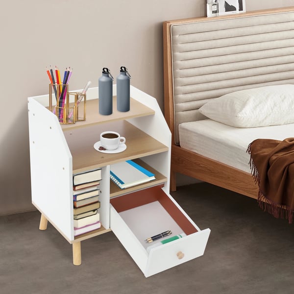 Sengebord - Natbord - Med skuffe - Rektangulær - Moderne stil - Hvid