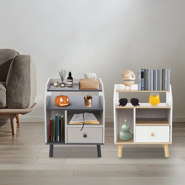 Sengebord - Natbord - Med skuffe - Rektangulær - Moderne stil - Hvid