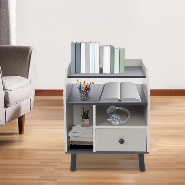 Natbord/Sengebord - Rektangulært - Med Skuffe - Moderne Design - Til Soveværelse Stue Kontor - Grå