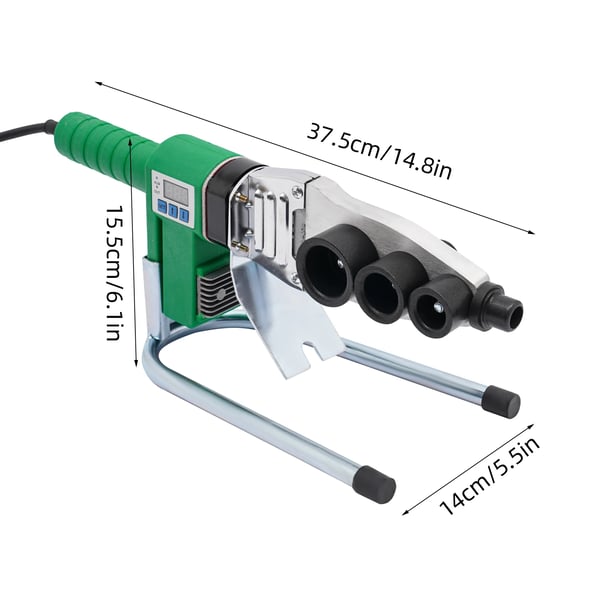 PPR plastrørsvejser - Model 32 - 1500 W - LED-display - 3 dyser - Til VVS/vandsystemer - Grøn
