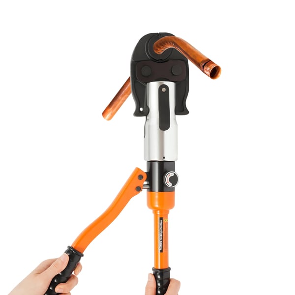 Hydraulisk presstang til rør - Manuel - 10 ton - 10 sæt presbakker V/M 12–28 mm - Sekskantpresning - Med kuffert - Orange