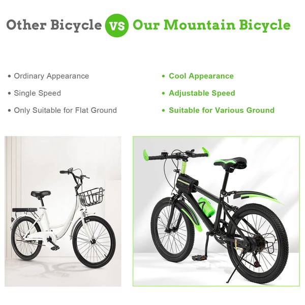 Børne MTB-cykel - Mountainbike - 50 cm Hjul - 7 Gear - Alu-ramme - Kulstoffælge - Foran Kaliperbremse & Bag V-bremse - Til 130–150 cm - Grøn