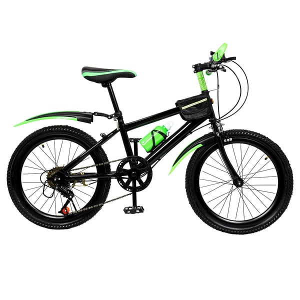 Børne MTB-cykel - Mountainbike - 50 cm Hjul - 7 Gear - Alu-ramme - Kulstoffælge - Foran Kaliperbremse & Bag V-bremse - Til 130–150 cm - Grøn