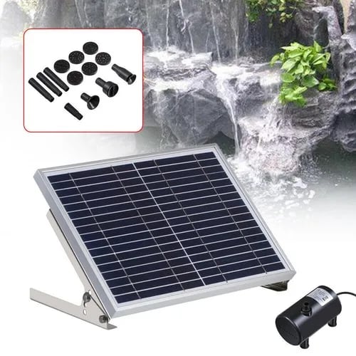 Solcelle springvandspumpe - Havedam & akvarium - 1000 l/t - 17V 10W solpanel - Løftehøjde >2,5 m - Max vandhøjde 200 cm - Uden batteri - Sort