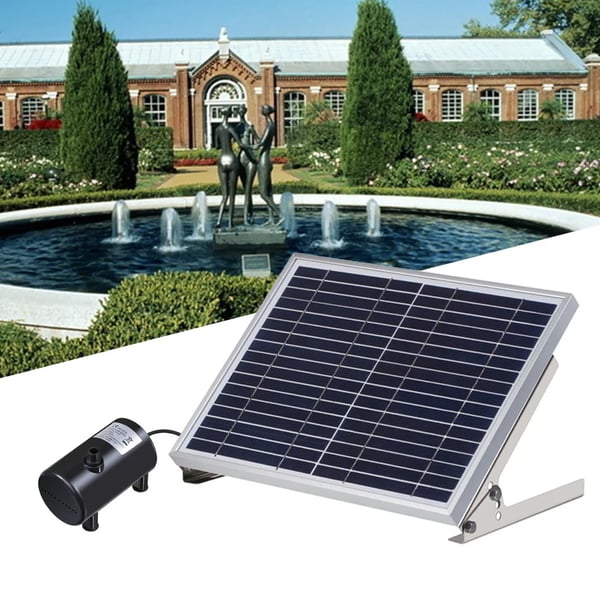 Solcelle springvandspumpe - Havedam & akvarium - 1000 l/t - 17V 10W solpanel - Løftehøjde >2,5 m - Max vandhøjde 200 cm - Uden batteri - Sort