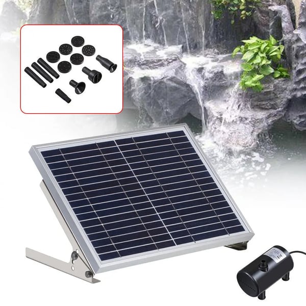 Solcelle springvandspumpe - Havedam & akvarium - 1000 l/t - 17V 10W solpanel - Løftehøjde >2,5 m - Max vandhøjde 200 cm - Uden batteri - Sort