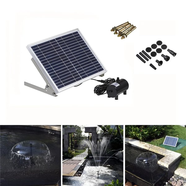 Solcelle springvandspumpe - Havedam & akvarium - 1000 l/t - 17V 10W solpanel - Løftehøjde >2,5 m - Max vandhøjde 200 cm - Uden batteri - Sort