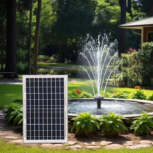 Solcelle springvandspumpe - Havedam & akvarium - 1000 l/t - 17V 10W solpanel - Løftehøjde >2,5 m - Max vandhøjde 200 cm - Uden batteri - Sort