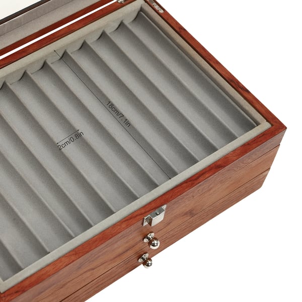 Näyttökotelo kynille - Säilytyslaatikko - 3 Kerrosta - 34 Lokeroa - Lasikansi - Samettivuorattu - Puu - 31×20×12,5 cm - Vaaleankeltainen
