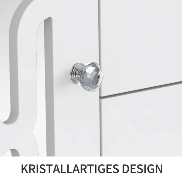 Sideboard - Opbevaringsskab - Spejlglas - Krystalgreb - Fritstående - Stue & Spisestue - Mål 147,5×40×102 cm - Hvid