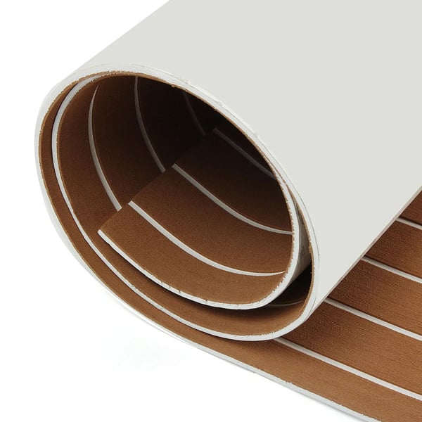 Veneen kansimatto - EVA-vaahto Teakkijäljitelmä - 2400×900×6 mm - Itsekiinnittyvä - Luistamaton - Ruskea/Valkoinen
