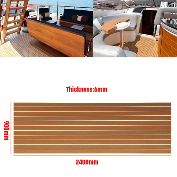 Veneen kansimatto - EVA-vaahto Teakkijäljitelmä - 2400×900×6 mm - Itsekiinnittyvä - Luistamaton - Ruskea/Valkoinen