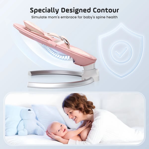 Elektrisk babygynge - Vugge - App & fjernbetjening - 5 hastigheder - 3 timere - 10 melodier, Bluetooth - Max 10 kg - 0–12 mdr - Rød