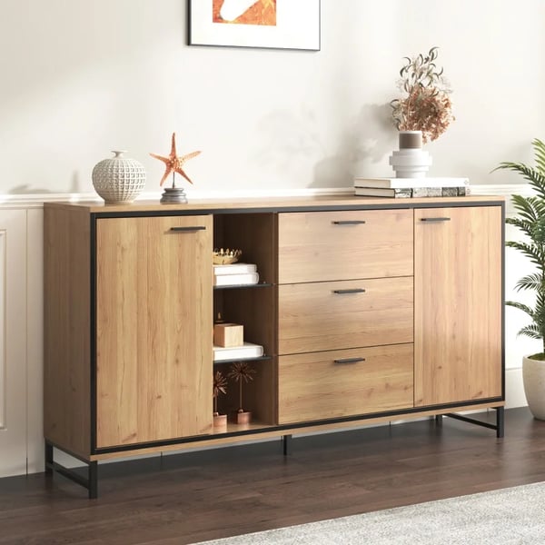 Stueskab - Sideboard/Skænk - 3 Skuffer - Træ - Moderne - Fritstående - Chokoladebrun