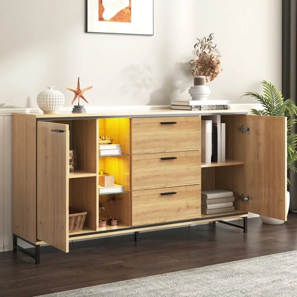 Stueskab - Sideboard/Skænk - 3 Skuffer - Træ - Moderne - Fritstående - Chokoladebrun