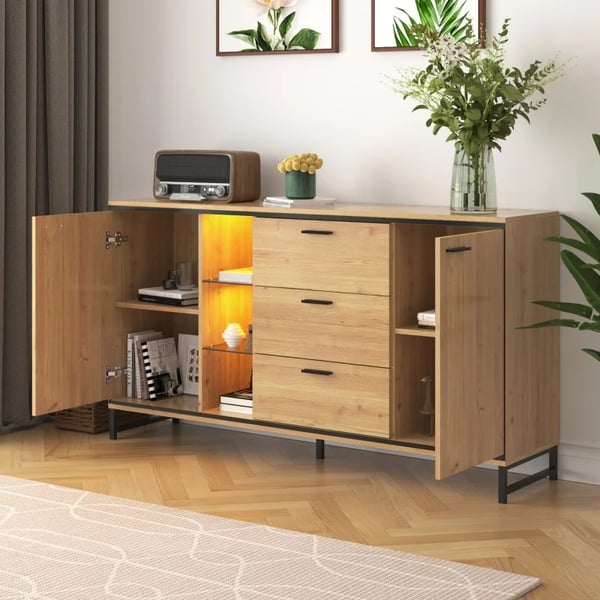 Stueskab - Sideboard/Skænk - 3 Skuffer - Træ - Moderne - Fritstående - Chokoladebrun