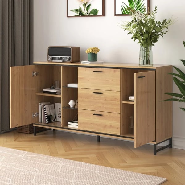 Stueskab - Sideboard/Skænk - 3 Skuffer - Træ - Moderne - Fritstående - Chokoladebrun