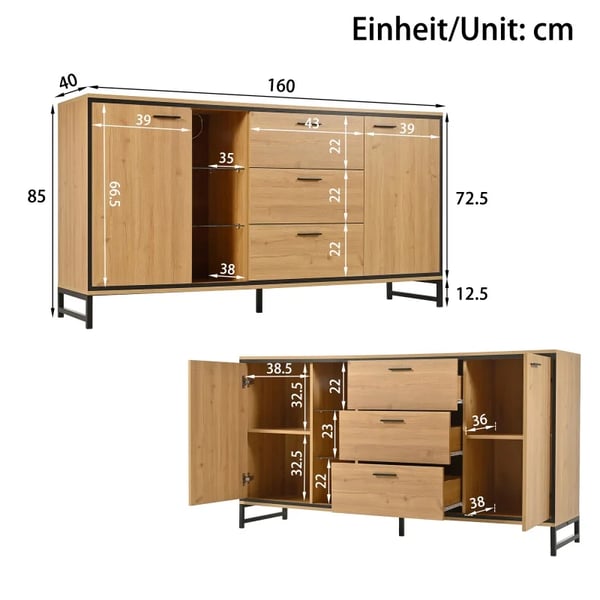 Stueskab - Sideboard/Skænk - 3 Skuffer - Træ - Moderne - Fritstående - Chokoladebrun