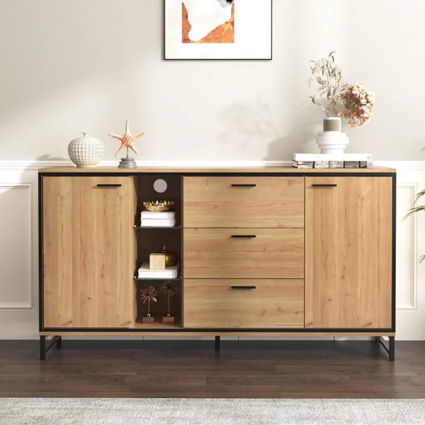 Stueskab - Sideboard/Skænk - 3 Skuffer - Træ - Moderne - Fritstående - Chokoladebrun