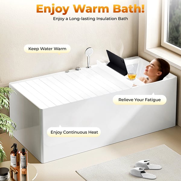 Badekarslåg - Badekarsplade - Justerbar - Sammenklappelig - Støvafvisende - 170×75×0,65 cm - PVC & rustfrit stål - Max 5 kg - Hvid