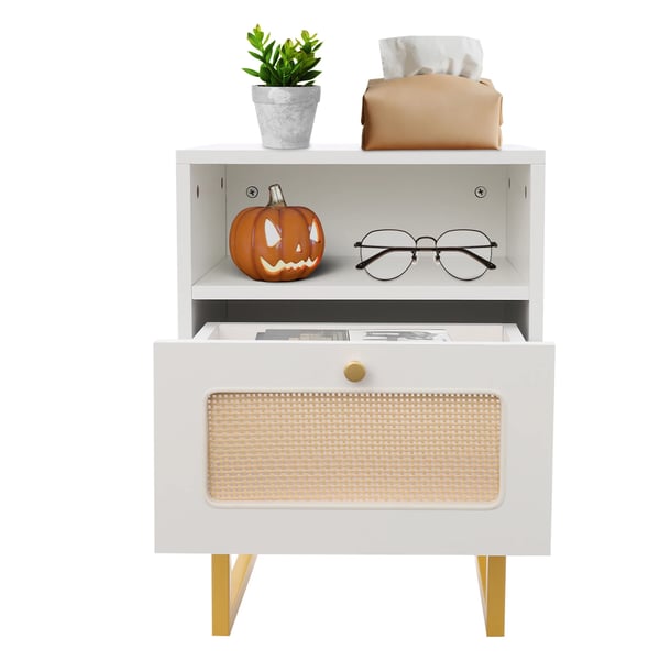 Yöpöytä - 3-tasoinen yöpöytä - Vetolaatikolla - Pyörillä - 39×29×56,5 cm - Kantavuus 30 kg - MDF/teräs - Valkoinen