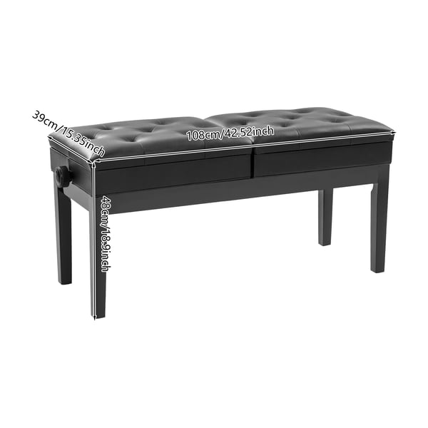 Pianobænk - Dobbelt - Højdejusterbar op til 10 cm - Opbevaring under sædet - Højelastisk skumpolstring - PU-læder - 108×39×48 cm - Sort