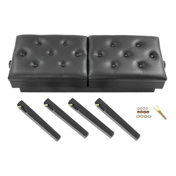 Pianobænk - Dobbelt - Højdejusterbar op til 10 cm - Opbevaring under sædet - Højelastisk skumpolstring - PU-læder - 108×39×48 cm - Sort