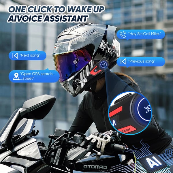 Bluetooth-headset til motorcykelhjelm - Hjelmhøjttaler - CVC støjreduktion - Stereomusik - Automatisk besvarelse