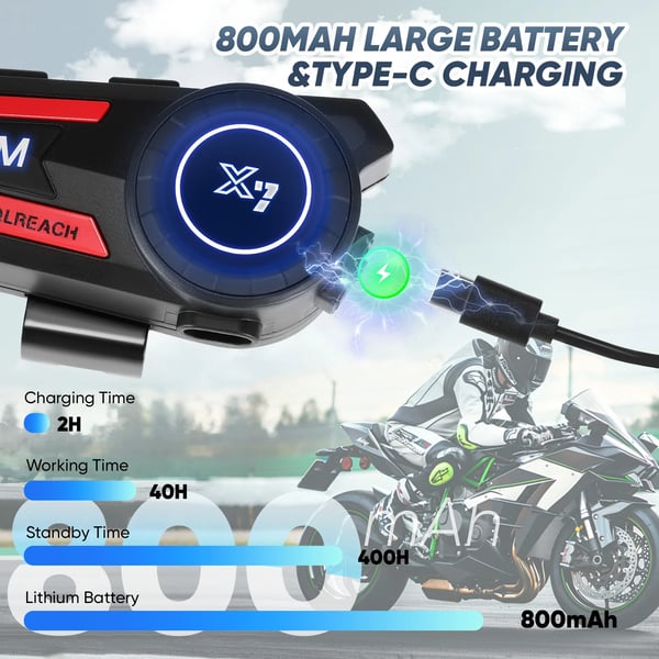 Bluetooth-headset til motorcykelhjelm - Hjelmhøjttaler - CVC støjreduktion - Stereomusik - Automatisk besvarelse