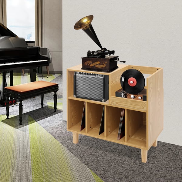 Pladespillerbord - CD-reol og LP-hylde - Fritstående - Træ - 1–5 rum - Til vinyl, CD og afspillere